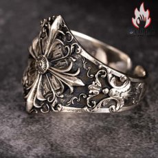 画像9: Antique Jewelry ユーロアメリカンアイリスフラワーシルバーコッパーリング シルバーアクセサリーテールリング 男性用シルバーリング ヴィンテージ 刻印可能 パーソナルシルバーアクセサリー (9)