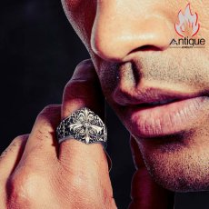 画像10: Antique Jewelry ユーロアメリカンアイリスフラワーシルバーコッパーリング シルバーアクセサリーテールリング 男性用シルバーリング ヴィンテージ 刻印可能 パーソナルシルバーアクセサリー (10)