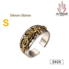 画像2: Antique Jewelry 北欧ヴァイキングドラゴンソードフラワーシルバーリング 男性テールリング ヴィンテージ 刻印可能 パーソナル シルバーコッパー シルバーアクセサリー オープンリング 調整可能 (2)