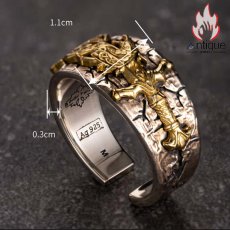 画像15: Antique Jewelry 北欧ヴァイキングドラゴンソードフラワーシルバーリング 男性テールリング ヴィンテージ 刻印可能 パーソナル シルバーコッパー シルバーアクセサリー オープンリング 調整可能 (15)