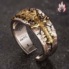画像6: Antique Jewelry 北欧ヴァイキングドラゴンソードフラワーシルバーリング 男性テールリング ヴィンテージ 刻印可能 パーソナル シルバーコッパー シルバーアクセサリー オープンリング 調整可能 (6)