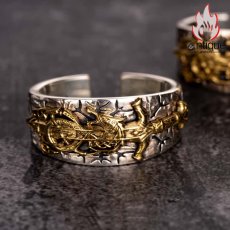 画像7: Antique Jewelry 北欧ヴァイキングドラゴンソードフラワーシルバーリング 男性テールリング ヴィンテージ 刻印可能 パーソナル シルバーコッパー シルバーアクセサリー オープンリング 調整可能 (7)