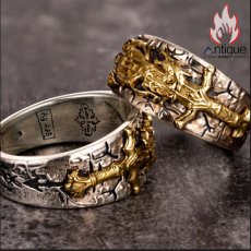 画像9: Antique Jewelry 北欧ヴァイキングドラゴンソードフラワーシルバーリング 男性テールリング ヴィンテージ 刻印可能 パーソナル シルバーコッパー シルバーアクセサリー オープンリング 調整可能 (9)