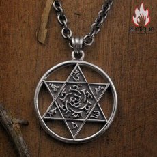 画像3: Antique Jewelry S925 シルバー製 六字真言彫刻 ヘキサグラムペンダント ネックレス 男女共用 ヴィンテージ風 ゴシックスタイル シンプルアクセサリー (3)