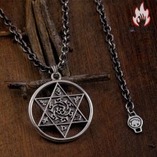 画像4: Antique Jewelry S925 シルバー製 六字真言彫刻 ヘキサグラムペンダント ネックレス 男女共用 ヴィンテージ風 ゴシックスタイル シンプルアクセサリー (4)