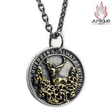 画像1: Antique Jewelry S925 シルバー製 レトロ調 鹿頭デザインネックレス ユニセックス 普段使い 記念プレゼント (1)