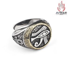 画像1: Antique Jewelry S925 シルバー ホルスの目 リング メンズ レトロ個性派 ユニークデザイン 高級感 シルバーリング (1)