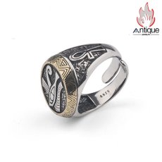 画像4: Antique Jewelry S925 シルバー ホルスの目 リング メンズ レトロ個性派 ユニークデザイン 高級感 シルバーリング (4)
