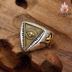 画像2: Antique Jewelry S925銀の神の目オープンリング、個性的な活口指輪、ホルスの目、レトロな男性用リング (2)