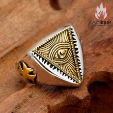 画像3: Antique Jewelry S925銀の神の目オープンリング、個性的な活口指輪、ホルスの目、レトロな男性用リング (3)