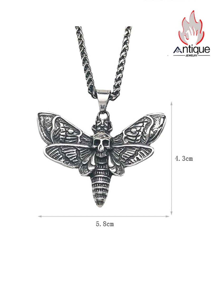 画像6: Antique Jewelry ダークスカル ヘルバタフライ  男性用レトロ パンクスタイル ペンダント ロックチタンスチールネックレス (6)