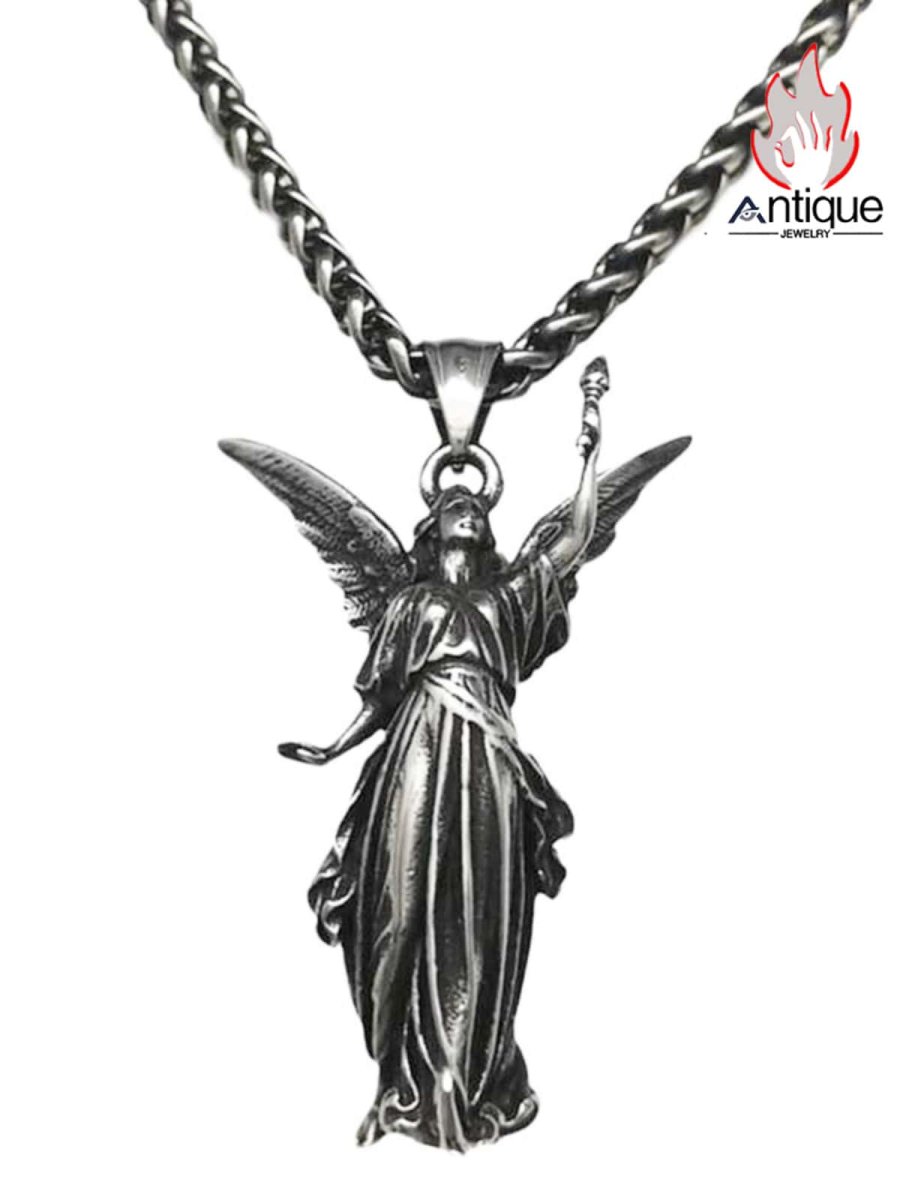 画像1: Antique Jewelry ギリシャの女神アテナのペンダント、個性的なパンク風男性用チタンスチール製欧米風レトロ自由の女神のペンダント (1)