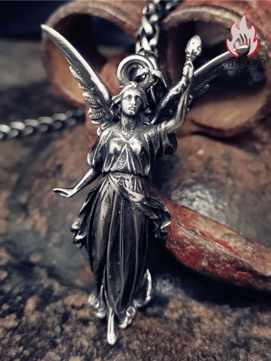 画像2: Antique Jewelry ギリシャの女神アテナのペンダント、個性的なパンク風男性用チタンスチール製欧米風レトロ自由の女神のペンダント (2)