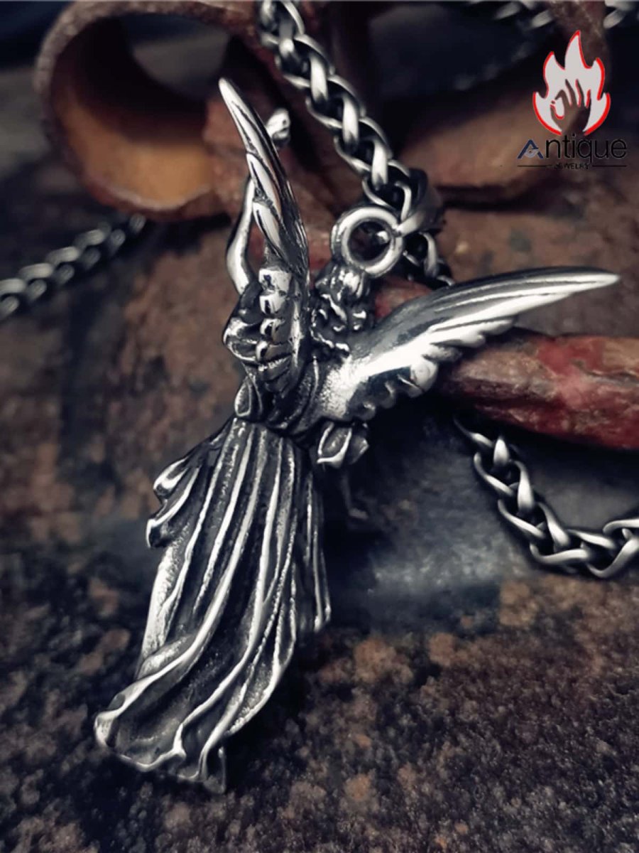 画像4: Antique Jewelry ギリシャの女神アテナのペンダント、個性的なパンク風男性用チタンスチール製欧米風レトロ自由の女神のペンダント (4)