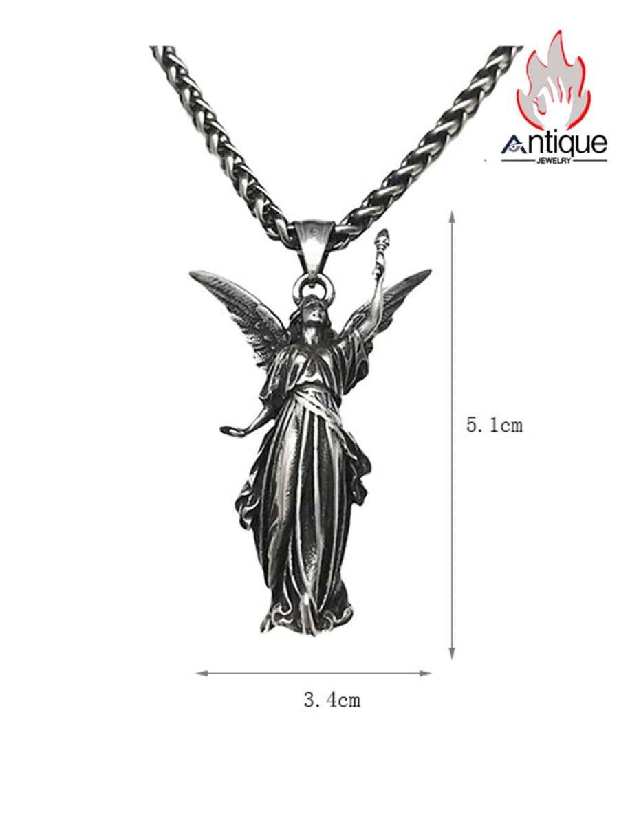 画像6: Antique Jewelry ギリシャの女神アテナのペンダント、個性的なパンク風男性用チタンスチール製欧米風レトロ自由の女神のペンダント (6)
