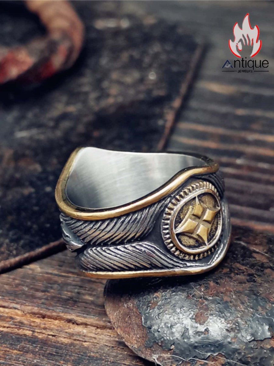 画像5: Antique Jewelry レトロ レッドライン スター リング パンクスタイル パーソナライズされたチタンスチール ヨーロッパ風貴族の指輪 男性用アクセサリー (5)