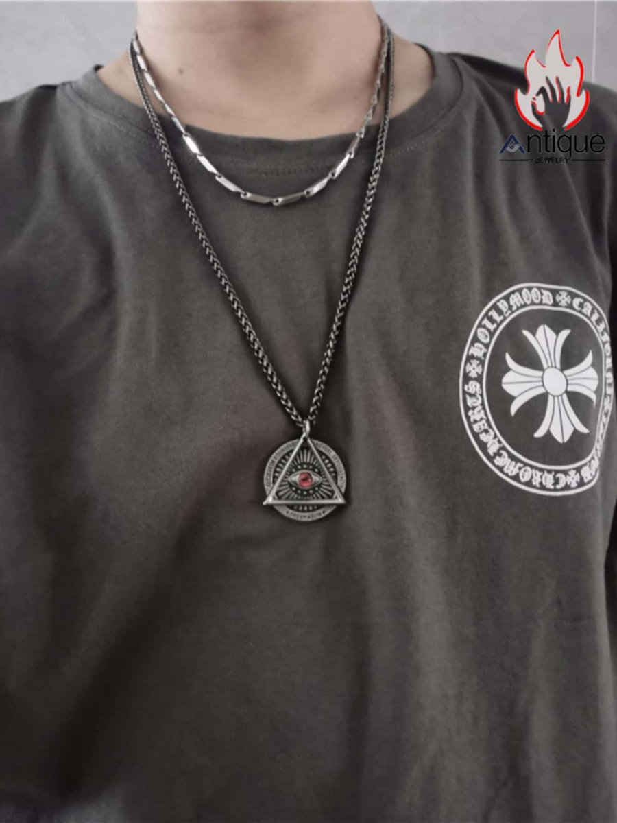 画像6: Antique Jewelry 古代エジプトの神の目ペンダント、レトロなパンクスタイル、チタンスチール製、信念に満ちたオールシーエイの円形ペンダント、メンズ用 (6)