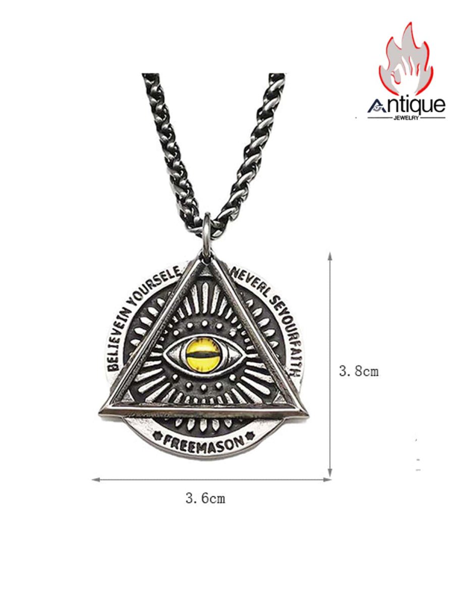 画像7: Antique Jewelry 古代エジプトの神の目ペンダント、レトロなパンクスタイル、チタンスチール製、信念に満ちたオールシーエイの円形ペンダント、メンズ用 (7)