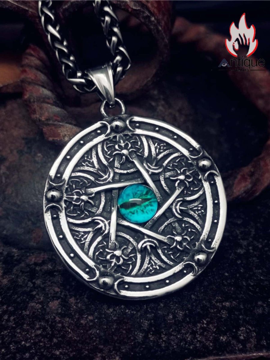 画像2: Antique Jewelry 五芒星マトリックス ヘルアイ ペンダント 男性用 レトロ パンク チタンスチール 個性 ロック スカルヘッド ヒップホップペンダント (2)