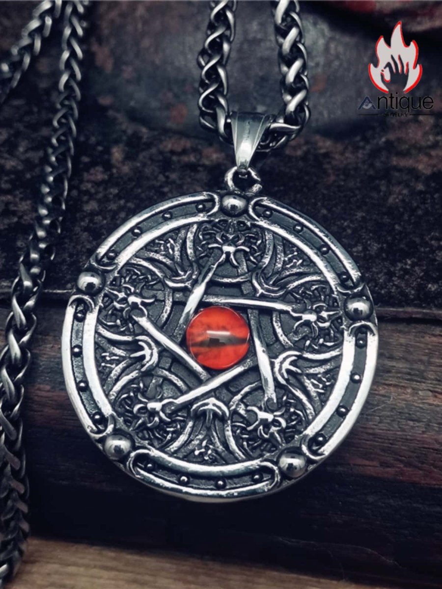 画像3: Antique Jewelry 五芒星マトリックス ヘルアイ ペンダント 男性用 レトロ パンク チタンスチール 個性 ロック スカルヘッド ヒップホップペンダント (3)