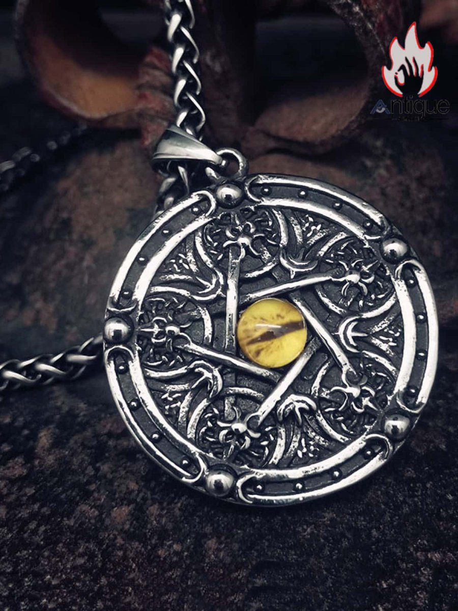 画像4: Antique Jewelry 五芒星マトリックス ヘルアイ ペンダント 男性用 レトロ パンク チタンスチール 個性 ロック スカルヘッド ヒップホップペンダント (4)