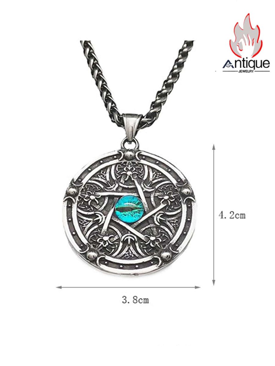 画像7: Antique Jewelry 五芒星マトリックス ヘルアイ ペンダント 男性用 レトロ パンク チタンスチール 個性 ロック スカルヘッド ヒップホップペンダント (7)