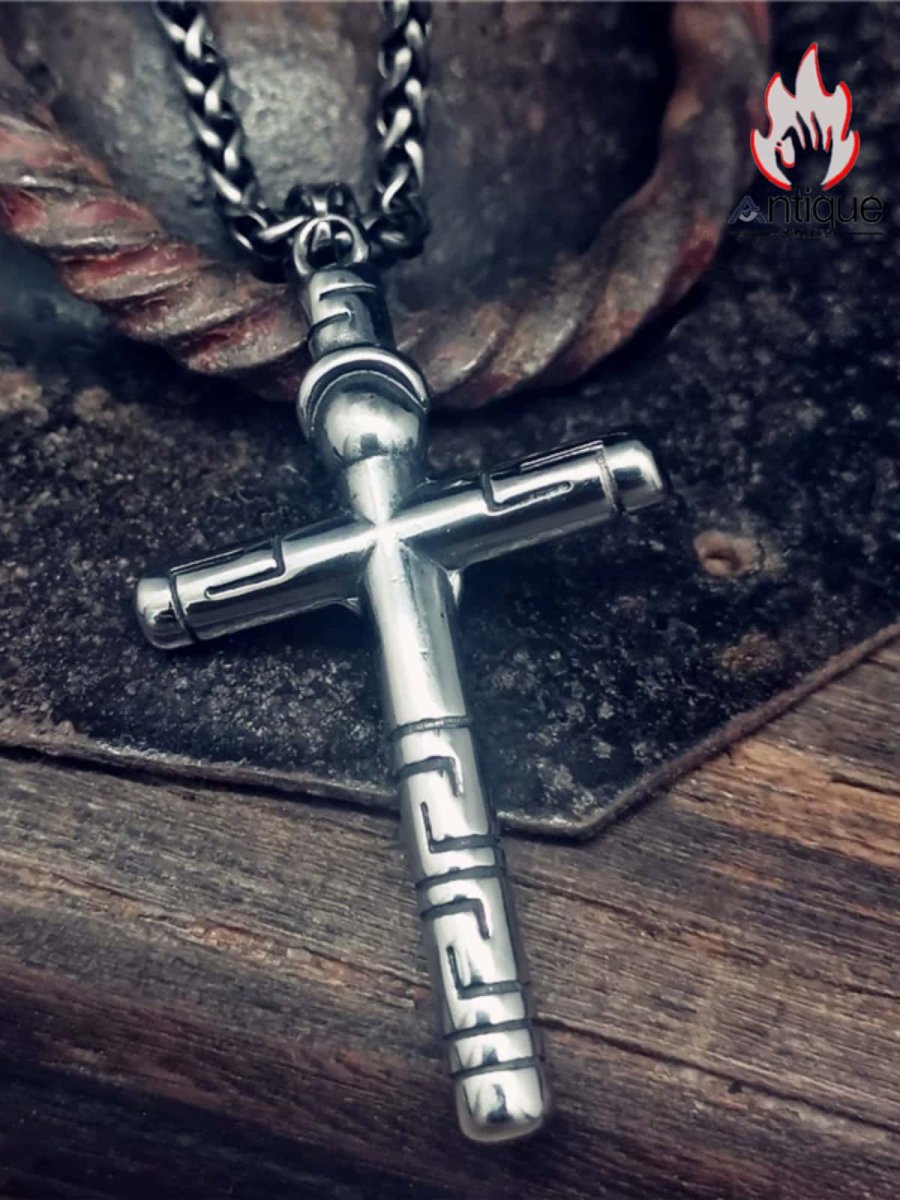 画像3: Antique Jewelry ヴィンテージウルフキングトーテムクロスペンダント、男性用パンクスタイル、チタンスチール、北欧バイキングヒップホップペンダント (3)