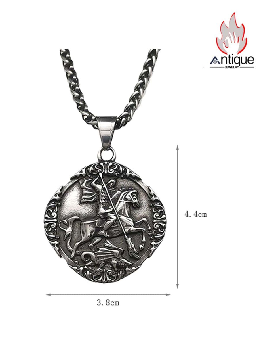 画像7: Antique Jewelry レトロなドラゴンスレイヤーナイトペンダント、パンクスタイル、チタンスチール、欧米風の浮き彫りの丸いペンダント、個性的な男性用 (7)