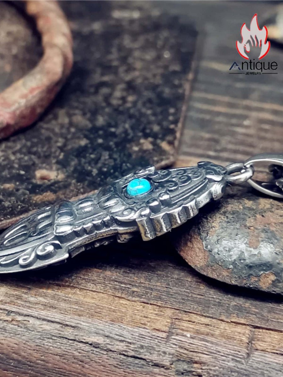 画像5: Antique Jewelry レトロ ラピスラズリと金剛杵ネックレス、メンズ、チタンスチール製、中国の民族風、個性的な呪霊杵ペンダント (5)