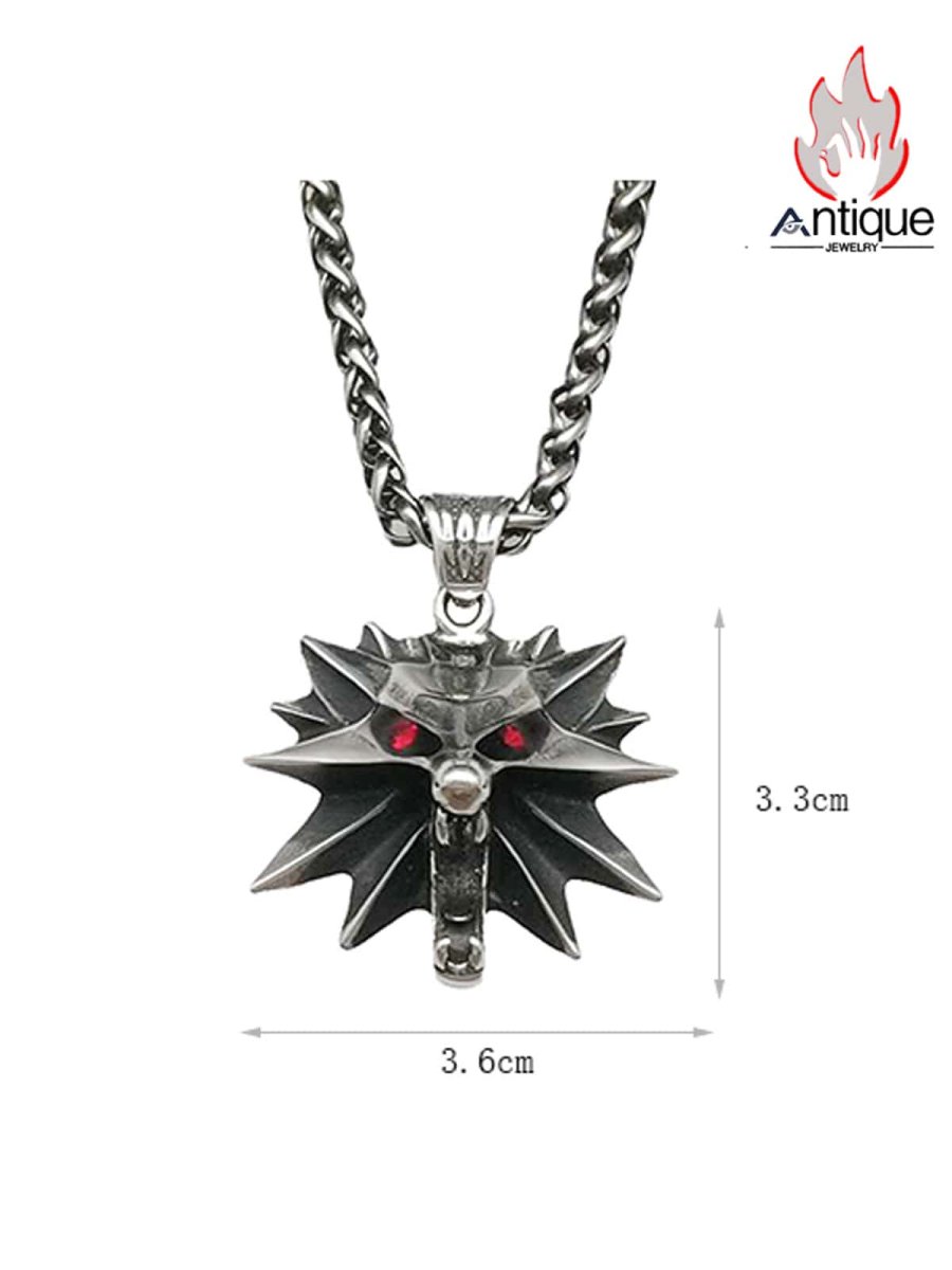 画像8: Antique Jewelry ウィザード3 狼学派マイクロチップネックレス、タイプステン鋼、男性のリユーブアンドパルフェッシュスタイル、エルフの赤い目と狼の首のペンダント (8)