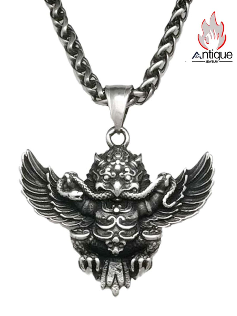 画像1: Antique Jewelry レトロスタイル 金の翼を持つ大鵬鳥ネックレス 男性用パーソナルチタンスチールパンク風レアペンダント (1)