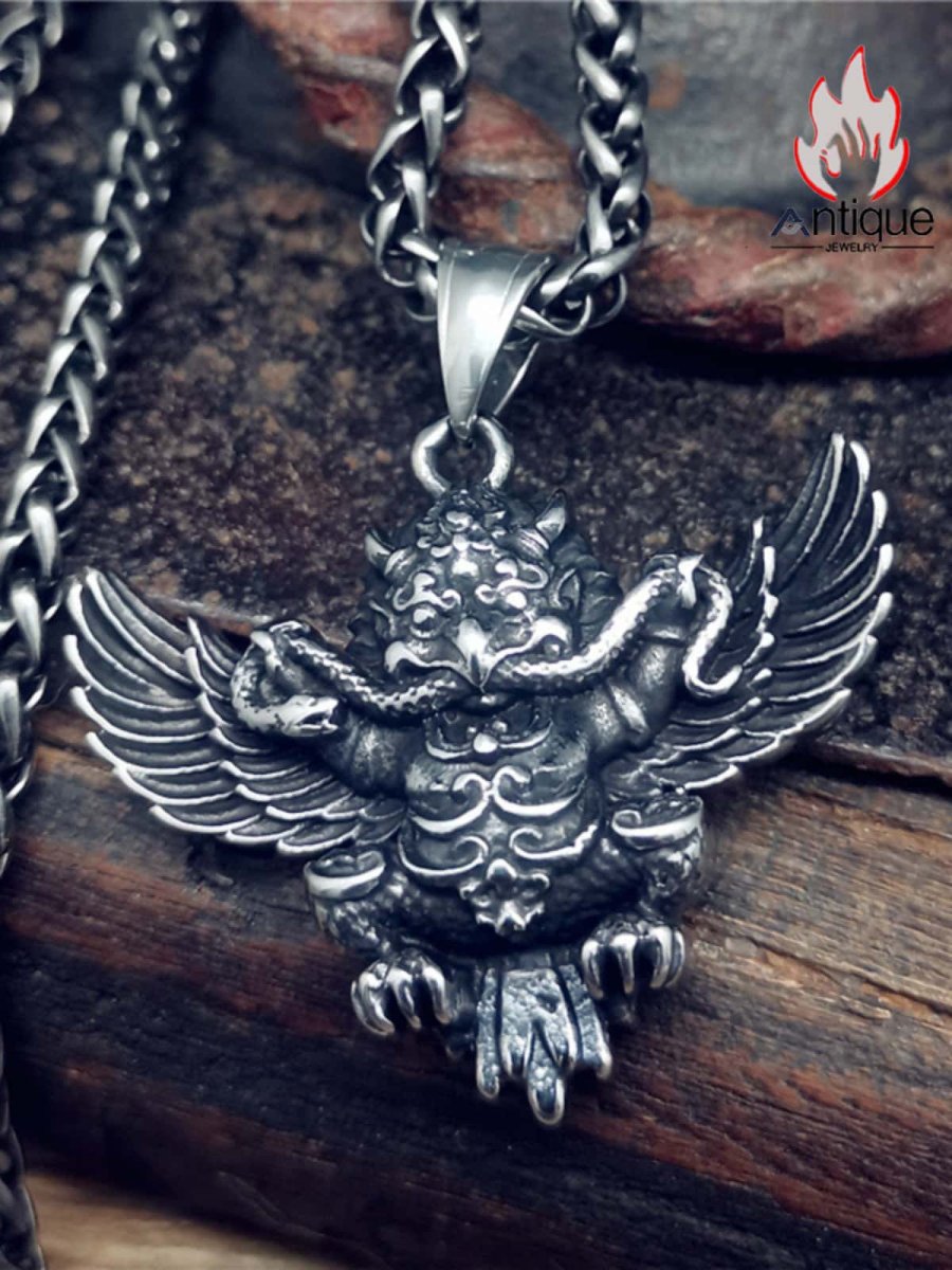 画像3: Antique Jewelry レトロスタイル 金の翼を持つ大鵬鳥ネックレス 男性用パーソナルチタンスチールパンク風レアペンダント (3)