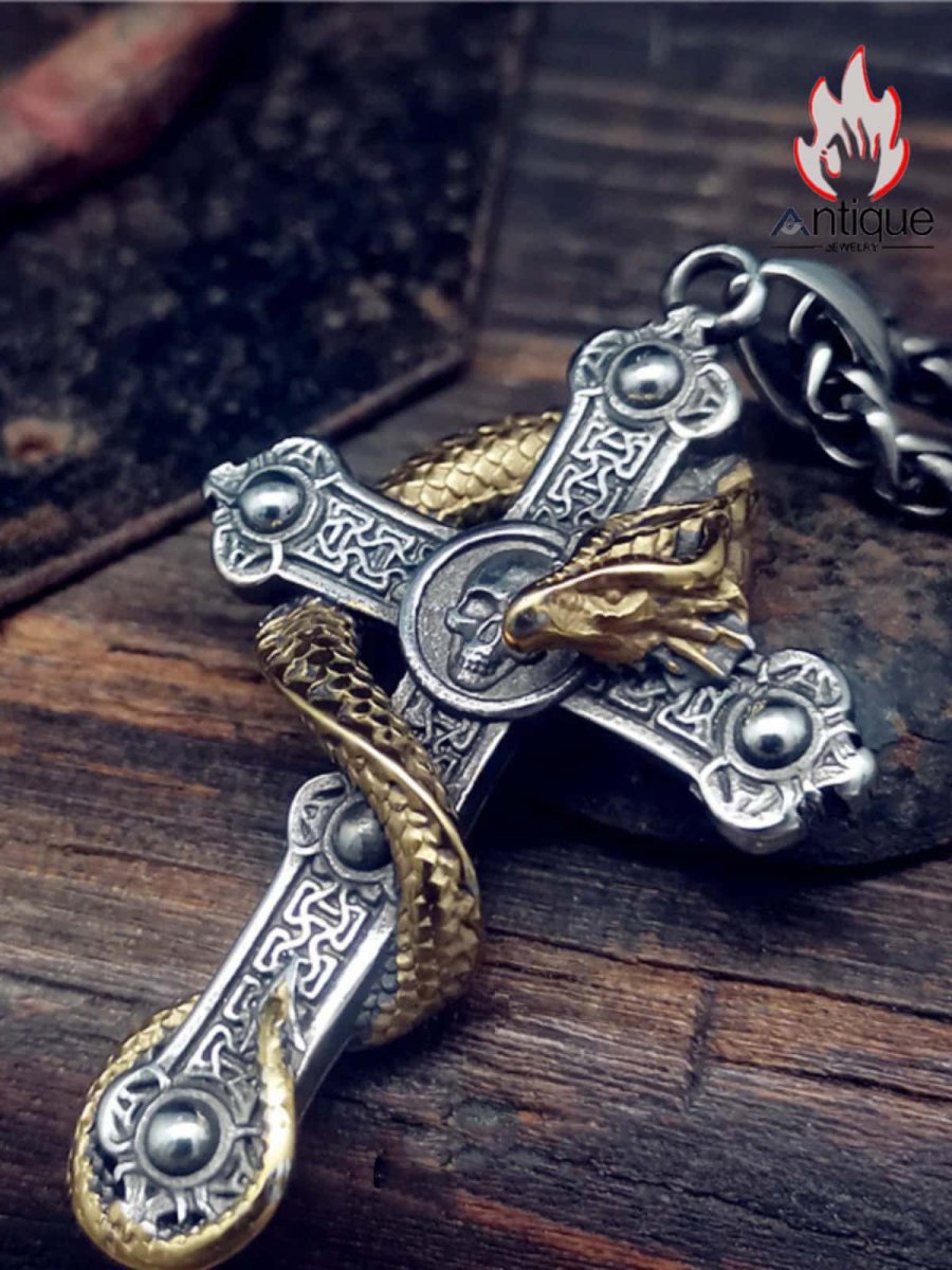画像3: Antique Jewelry ダークロック 頭蓋骨と龍の十字架ネックレス チタンスチール パンク欧米 ヴィンテージ オリジナルパーソナルメンズペンダント (3)