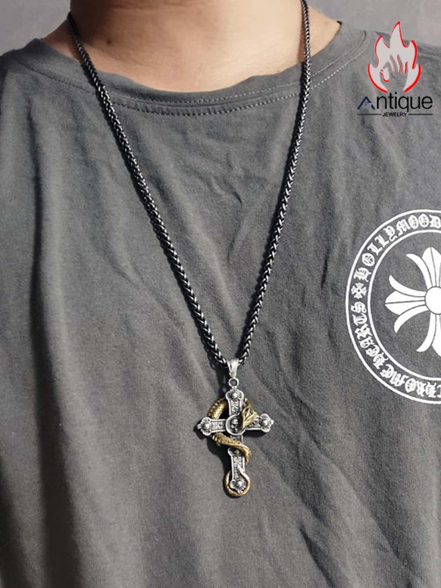 画像6: Antique Jewelry ダークロック 頭蓋骨と龍の十字架ネックレス チタンスチール パンク欧米 ヴィンテージ オリジナルパーソナルメンズペンダント (6)