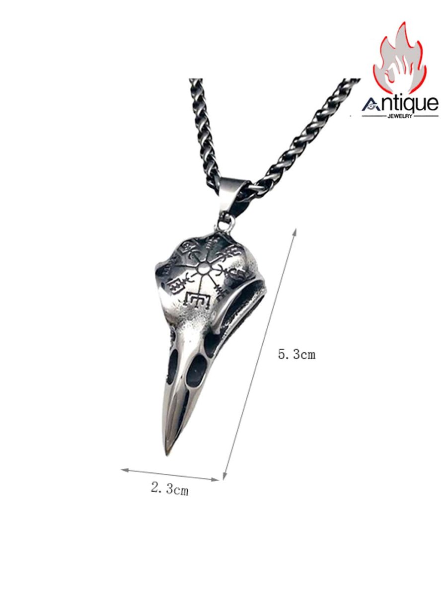 画像6: Antique Jewelry バイキングのカラスの頭蓋骨ネックレス 男性用ヴィンテージ パンク チタンスチール 北欧オーディンの渡り鳥スカルペンダント (6)