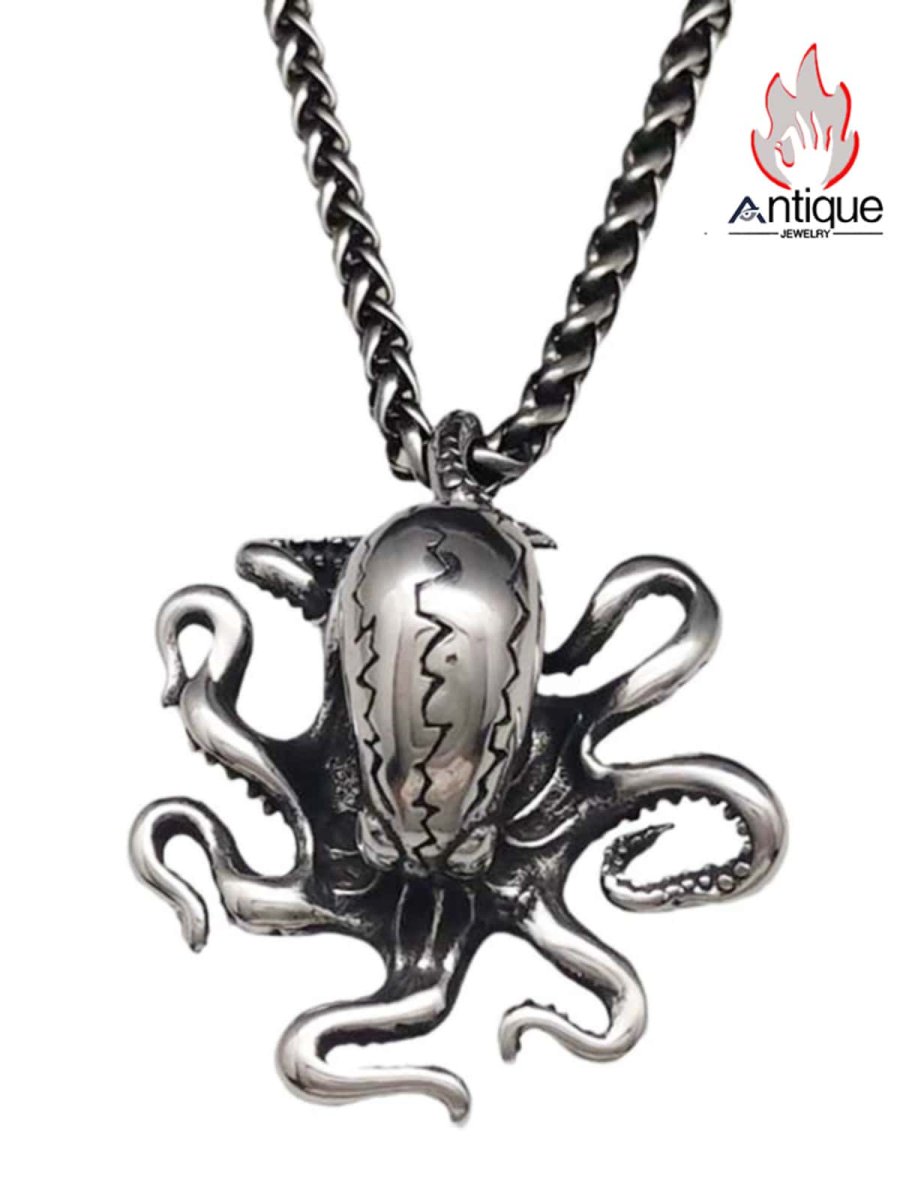 画像1: Antique Jewelry カリブ 海のクトゥルフペンダント 深海の巨大生物 オリジナル メンズ ヴィンテージセーターチェーン (1)