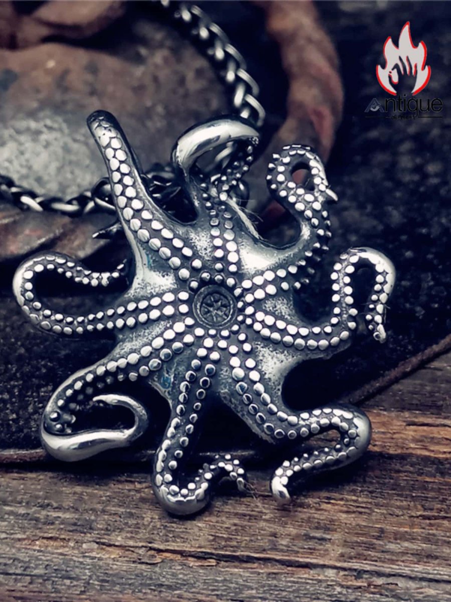 画像4: Antique Jewelry カリブ 海のクトゥルフペンダント 深海の巨大生物 オリジナル メンズ ヴィンテージセーターチェーン (4)