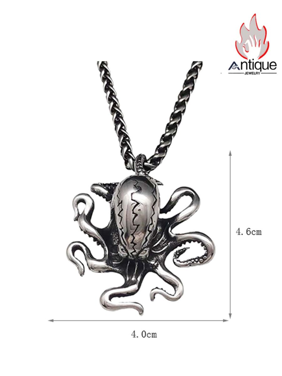 画像6: Antique Jewelry カリブ 海のクトゥルフペンダント 深海の巨大生物 オリジナル メンズ ヴィンテージセーターチェーン (6)