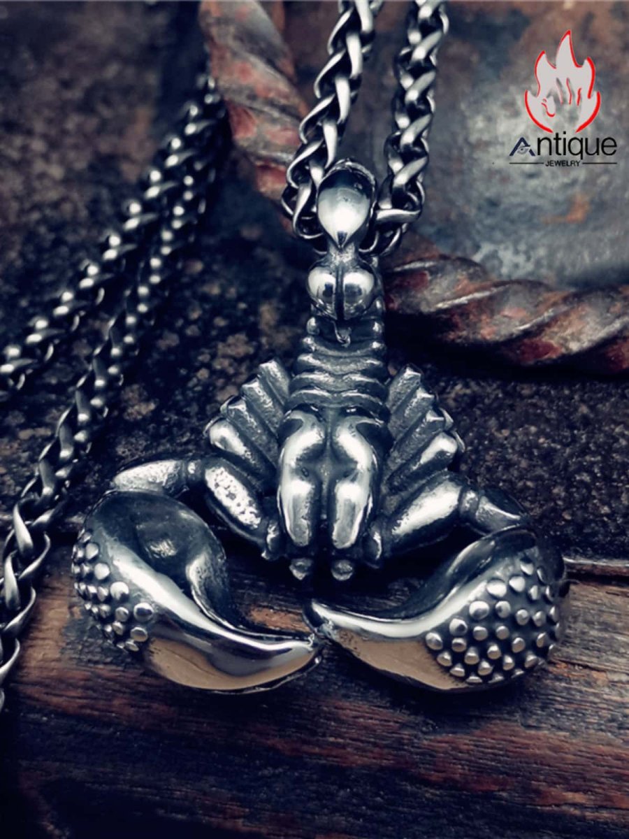 画像2: Antique Jewelry ヴィンテージ パワフルなスコーピオンキングネックレス 男性用 パーソナル チタンスチール オリジナル ヒップホップ風 蠍座ペンダント (2)