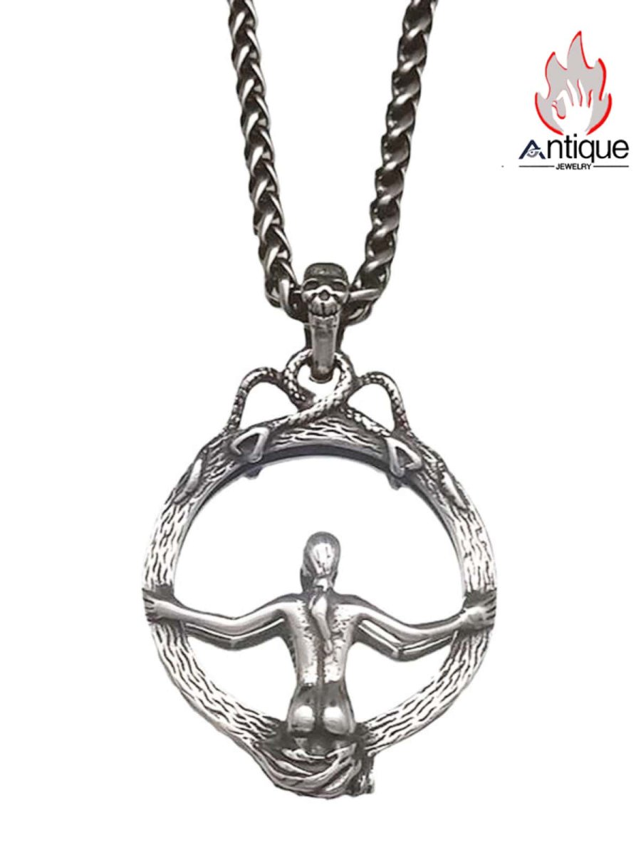 画像1: Antique Jewelry 蛇女の魔鏡ネックレス パンク チタンスチール オリジナル パーソナル 欧米風ペンダントセーターチェーン (1)