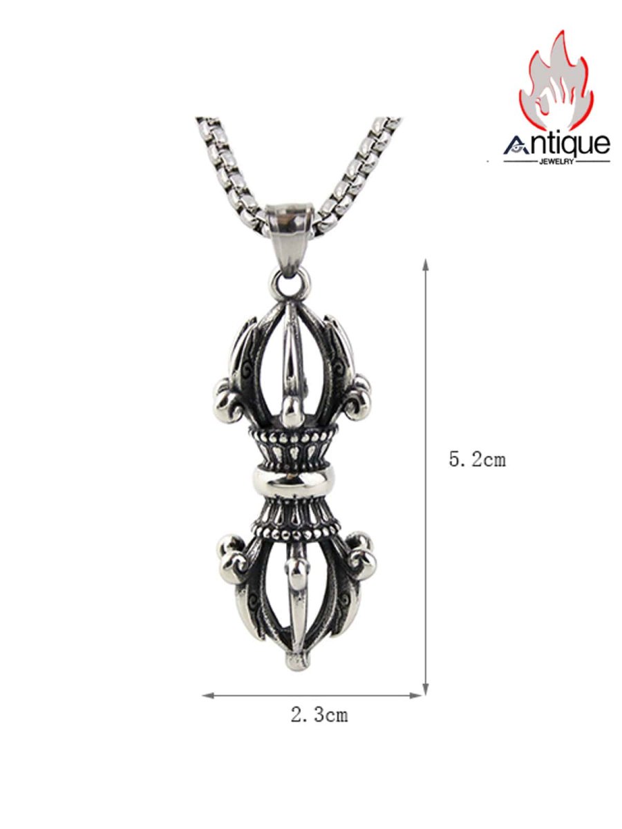 画像6: Antique Jewelry ヴィンテージ雲金剛杵ネックレス 男性用 チタンスチール ハロー パーソナル ペンダント 男女兼用 (6)