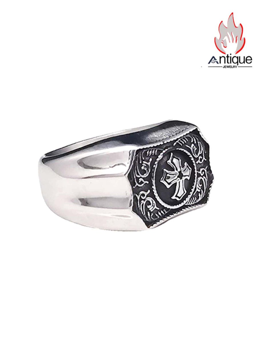 画像1: Antique Jewelry マルタ十字架リング ヴィンテージ パンク チタンスチール パーソナル 男性用 オリジナル ロック人差し指リング (1)