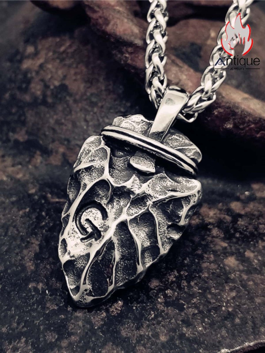 画像4: Antique Jewelry ヴィンテージ 石槍ヘッドネックレス パンク チタンスチール パーソナル 石器ツール オリジナル ペンダントセーターチェーン (4)