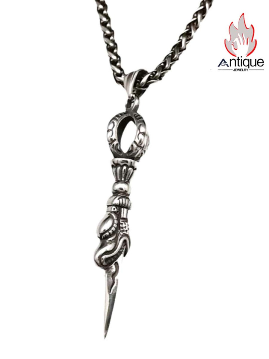 画像1: Antique Jewelry ヴィンテージ 玄武龍刺金剛杵ネックレス パンク チタンスチール パーソナル 男性用ペンダント (1)
