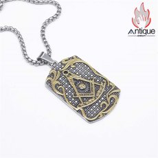 画像1: Antique Jewelry フリーメイソン レトロ ジルコニア ペンダント チタン鋼 ネックレス メンズ ヒップホップ HIPHOP (1)