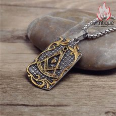 画像2: Antique Jewelry フリーメイソン レトロ ジルコニア ペンダント チタン鋼 ネックレス メンズ ヒップホップ HIPHOP (2)
