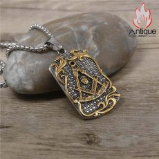 画像3: Antique Jewelry フリーメイソン レトロ ジルコニア ペンダント チタン鋼 ネックレス メンズ ヒップホップ HIPHOP (3)