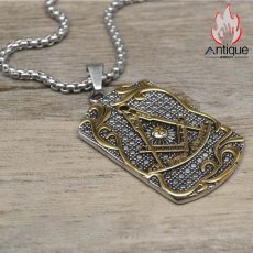 画像4: Antique Jewelry フリーメイソン レトロ ジルコニア ペンダント チタン鋼 ネックレス メンズ ヒップホップ HIPHOP (4)