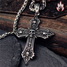 画像2: Antique Jewelry メンズ クロスネックレス オリジナルデザイン ダークスカル レトロパンク & ヒップホップ チタンスチール製 (2)