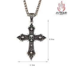画像6: Antique Jewelry メンズ クロスネックレス オリジナルデザイン ダークスカル レトロパンク & ヒップホップ チタンスチール製 (6)